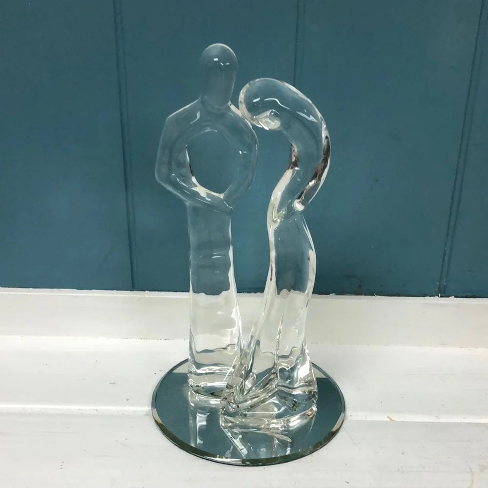 Male Female bride groom 7” glass Abstract‎ Art statue wedding cake topper